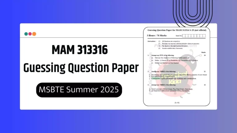 MAM 313316 Guessing Question Paper for MSBTE Summer 2025 Exam