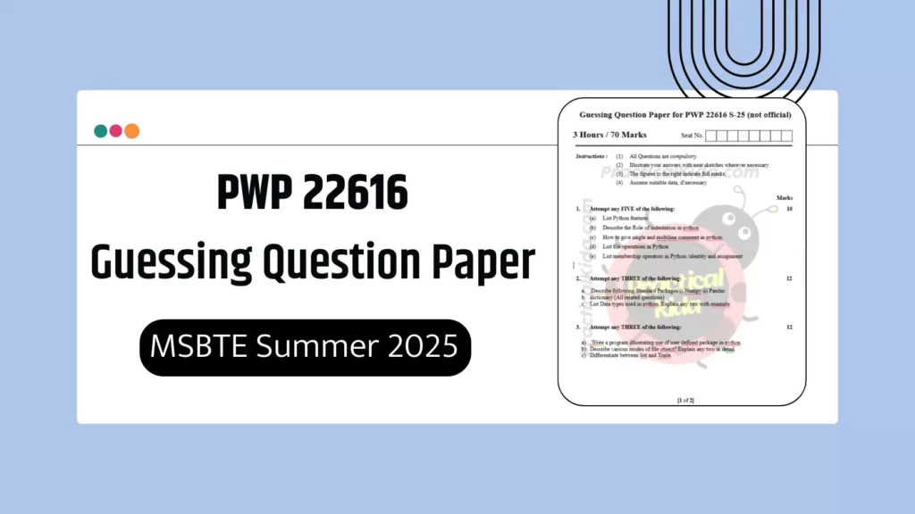 PWP 22616 Guessing Question Paper for MSBTE Summer 2025 Exam